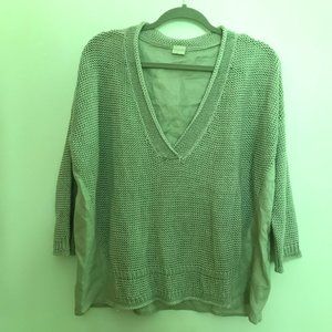 Light Gray Coarse Knit Linen Deep V-Neck Sweater